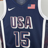 2024 Olympic Game USA  BOOKER #15 Blue Basketball Jersey