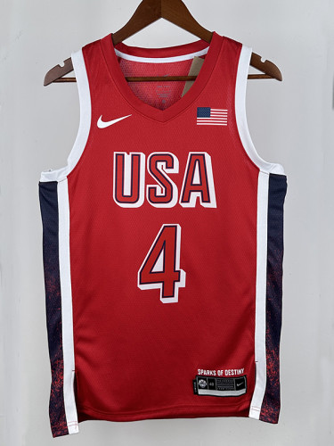 2024 Olympic Game USA CURRY # 4 Red Basketball Jersey