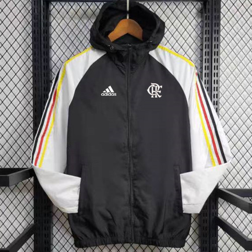 24/25 Flamengo Black & White Hooded Windbreaker(白袖）
