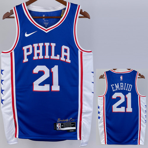 22/23 76ERS EMBIID #21 Blue Top Quality Hot Pressing NBA Jersey (V领）
