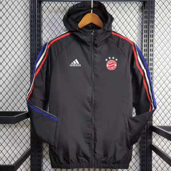 24/25 Bayern Black Hooded Windbreaker(蓝红白边)