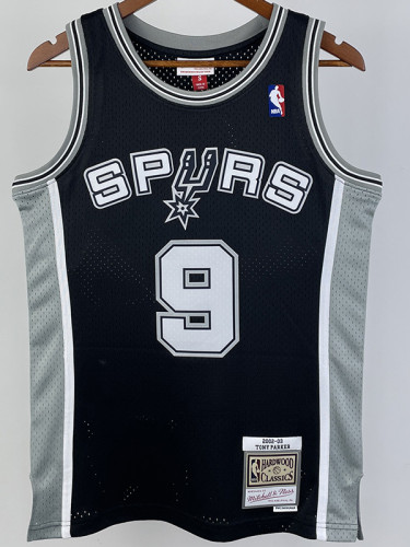 2002/2003 SA Spurs PARKER #9 Black Retro Top Quality Hot Pressing NBA Jersey