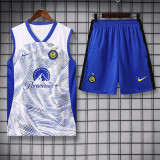 24/25 INT White # blue stripes Tank top and shorts suit