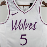 Timberwolves EDWARDS #5 White and Pink Edition Top Quality Hot Pressing NBA Jersey