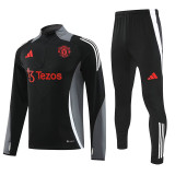 24/25 Man Utd Black  Kids Half Pull Tracksuit  (童装、半拉链)