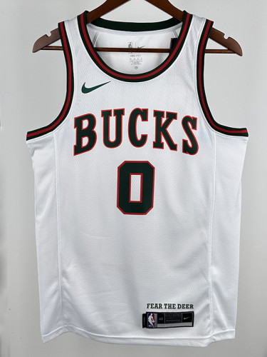 17/18 BUCKS LILLARD #0 White Retro Top Quality Hot Pressing NBA Jersey
