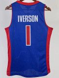 2008/09 Pistons IVERSON #1 Blue Retro Top Quality Hot Pressing NBA Jersey