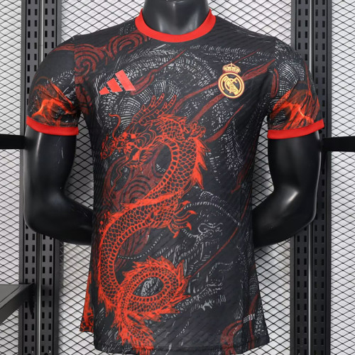 25/26 RMA Orange Dragon Pattern Black Player Version Soccer Jersey