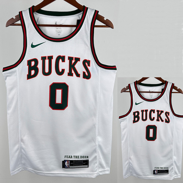 17/18 BUCKS LILLARD #0 White Retro Top Quality Hot Pressing NBA Jersey