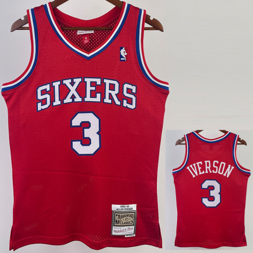 1996/97 76ERS IVERSON #3 Red Retro Top Quality Hot Pressing NBA Jersey