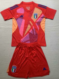 2024 Italy Red Puzzle Goalkeeper Kids Soccer Jersey