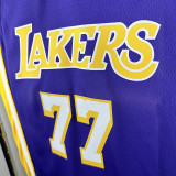 LAKERS DONCIC'#77 Blue Flying Man Top Quality Hot Pressing NBA Jersey(V领）