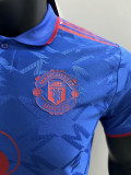 25/26 Man Utd Pattern Special Edition Blue Player Version Soccer Jersey(橙色胸花）