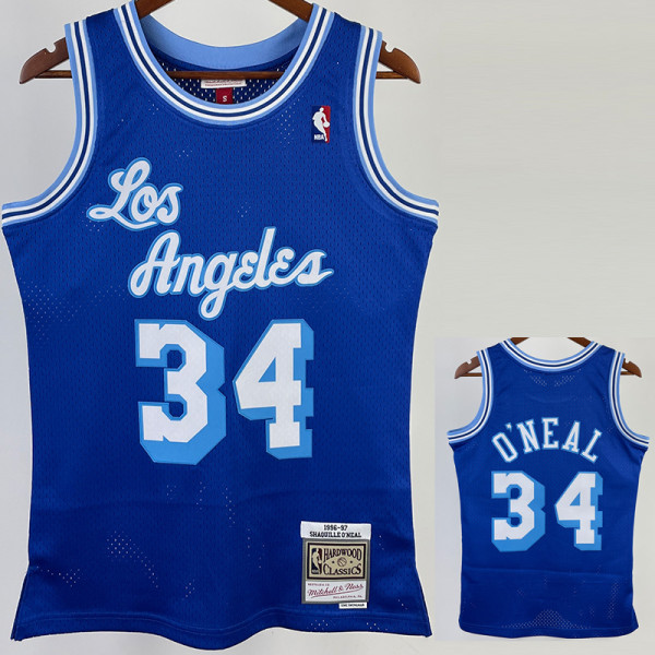 1996/97 LAKERS O'NEAL #34 Blue Retro Top Quality Hot Pressing NBA Jersey(圆领)