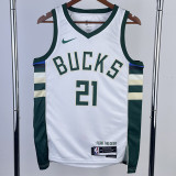 22/23 BUCKS HOLIOAY #21 Home White Top Quality Hot Pressing NBA Jersey(V领)