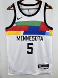 22/23 TIMBERWOLVES EDWARDS #5 White City Edition Top Quality Hot Pressing NBA Jersey