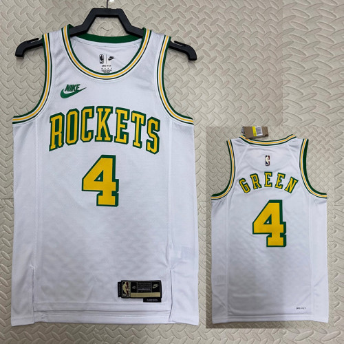 22/23 ROCKETS GREEN #4 White Top Quality Hot Pressing NBA Jersey (Retro Logo)
