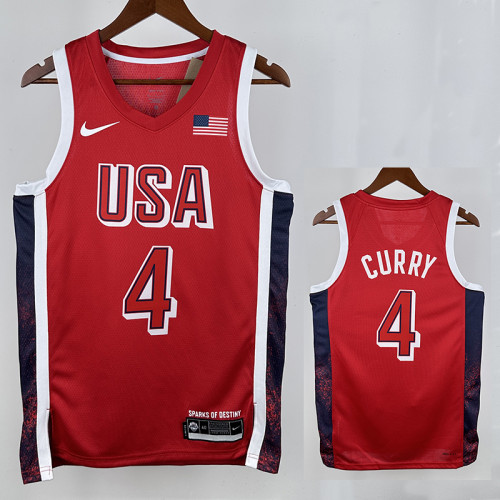 2024 Olympic Game USA CURRY # 4 Red Basketball Jersey