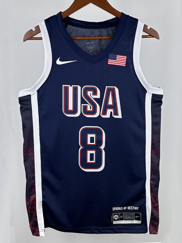 2024 Olympic Game USA LEONARD # 8 Blue Basketball Jersey