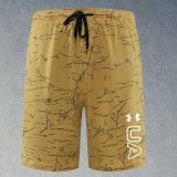 2025 RF-M569 Yellow Cracked Digital Printed Casual Fitness Shorts#带UA字样