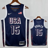 2024 Olympic Game USA  BOOKER #15 Blue Basketball Jersey