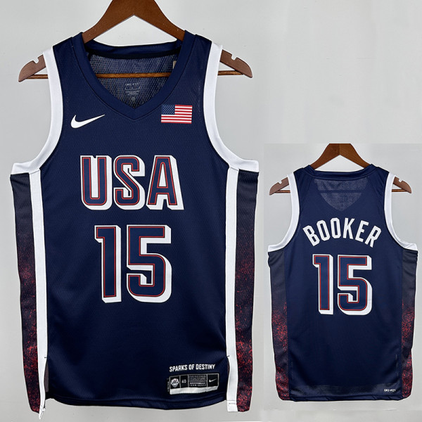 2024 Olympic Game USA  BOOKER #15 Blue Basketball Jersey