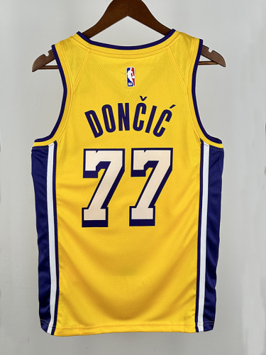 LAKERS DONCIC'#77 Yellow Top Quality Hot Pressing NBA Jersey(V领）
