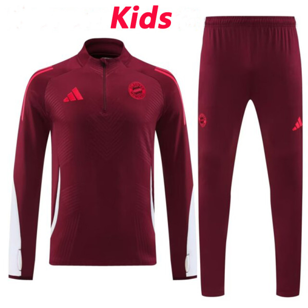 24/25 Bayern Bordeaux Kids Half Pull Tracksuit (童装、半拉链)