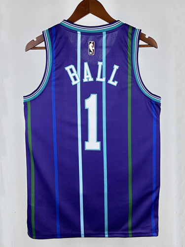 19/20 Hornets BALL #1 Purple  Top Quality Hot Pressing Retro NBA Jersey