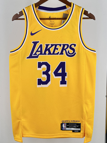 22/23 LAKERS O'NEAL  #34 Yellow Circle Neck  Top Quality Hot Pressing NBA Jersey（圆领）