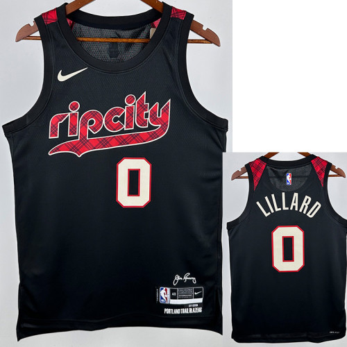 23/24 Trail Blazers LILLARD #0 Black City Edition Top Quality Hot Pressing NBA Jersey