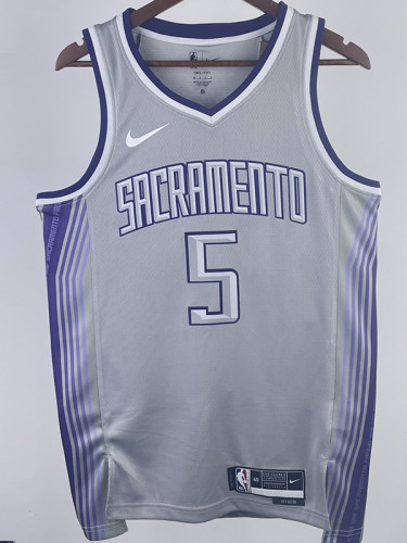 22/23 Kings FOX #5 Grey City Edition Top Quality Hot Pressing NBA Jersey