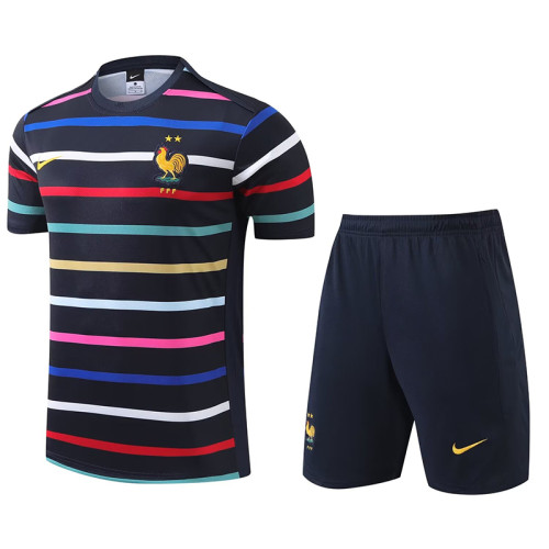24/25 France Black And Colored StripesTraining Short Suit
