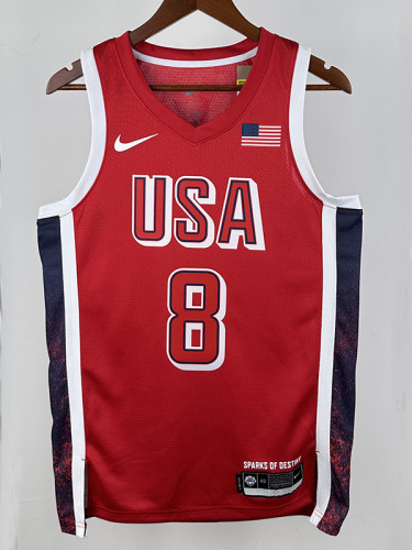 2024 Olympic Game USA LEONARD # 8 Red Basketball Jersey