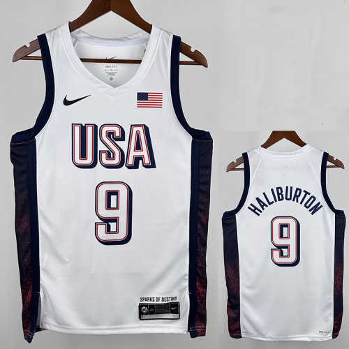 2024 Olympic Game USA HALLIBURTON # 9 White Basketball Jersey