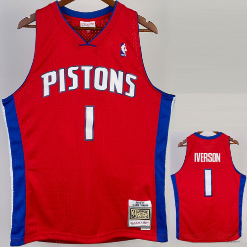 2008/09 Pistons IVERSON #1 Red Retro Top Quality Hot Pressing NBA Jersey