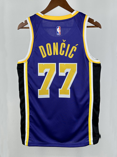 LAKERS DONCIC'#77 Blue Flying Man Top Quality Hot Pressing NBA Jersey