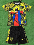 2025 Brazil Jesus Statue Northern Cardinal Yellow Kids  Soccer Jersey
