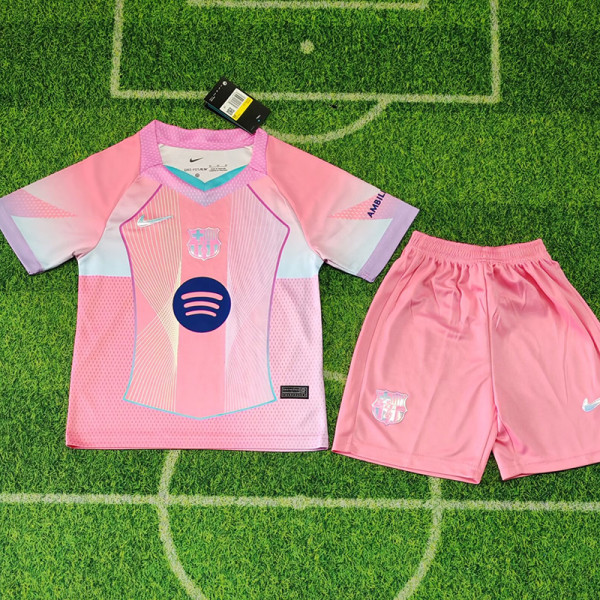 25 /26 BAR Pink Red Special Edition Kids Soccer Jersey(蓝色胸花)