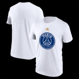 2025 PSG White  Champions  pure cotton T-shirt(纯棉 、白胸前蓝标）