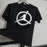 2025 T244 Flying Man Co branded Edition Black  Pure Cotton  Blue T-shirt