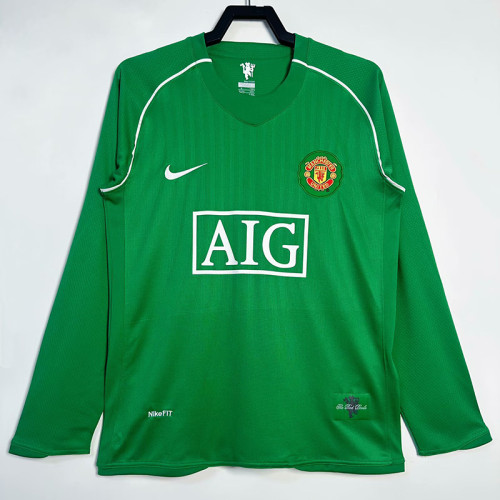 2007/2008 Man Utd Goalkeeper Green Long Sleeve  Retro Soccer Jersey