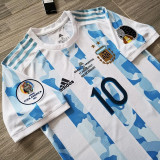 2021  Argentina Home  Player Version Soccer Jersey（Messi#10)左右21美洲带章+胸前字带美洲杯图