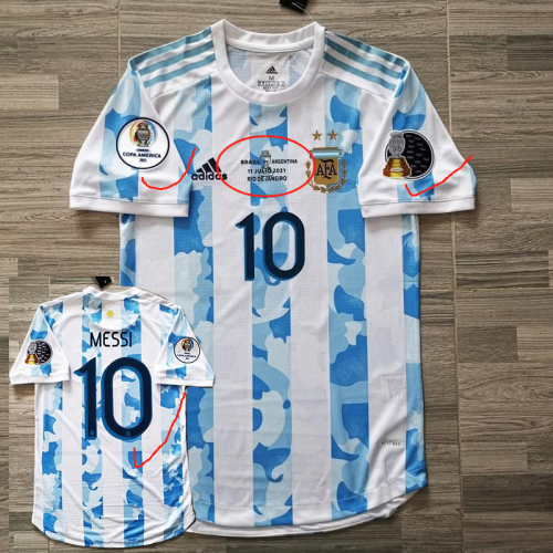 2021  Argentina Home  Player Version Soccer Jersey（Messi#10)左右21美洲带章+胸前字带美洲杯图