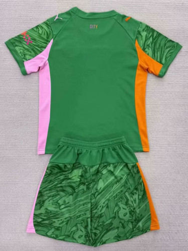 25/26 Man City Goalkeeper Green Kids Soccer Jersey