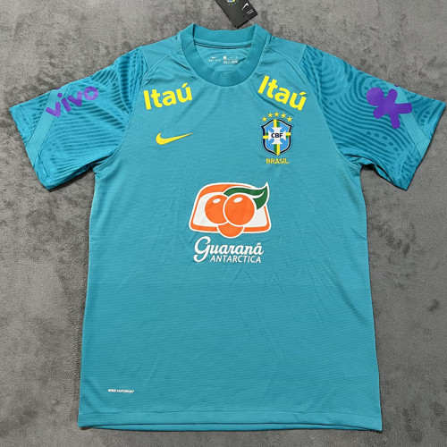 2021 Brazil Lake Blue Retro Soccer Jersey(圆领）