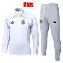 25/26  RMA White &Grey Half Pull  Kids tracksuit #E25106 (童装白衣配灰裤、半拉链)