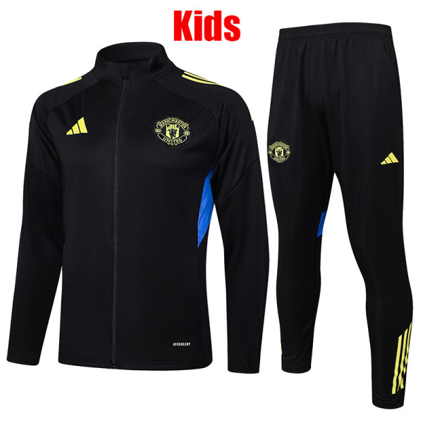 25/26 Man Utd Black Kids Jacket Tracksuit#E2551(童装、蓝色侧边)