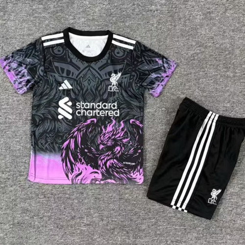 25/26 LIV  Black Purple Eagle's head  Kids Soccer Jersey