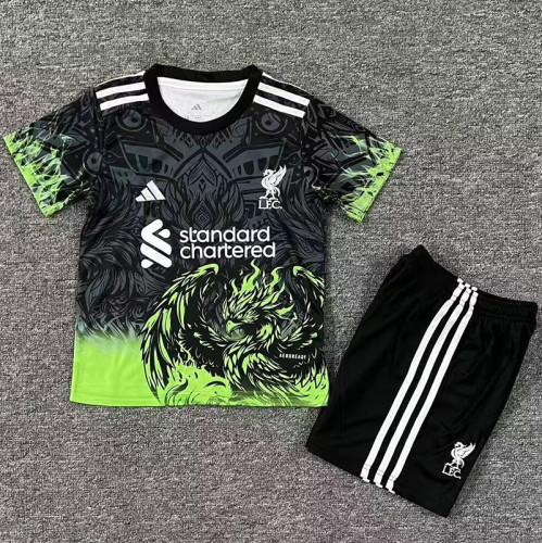 25/26 LIV Black Green Eagle's head  Kids Soccer Jersey